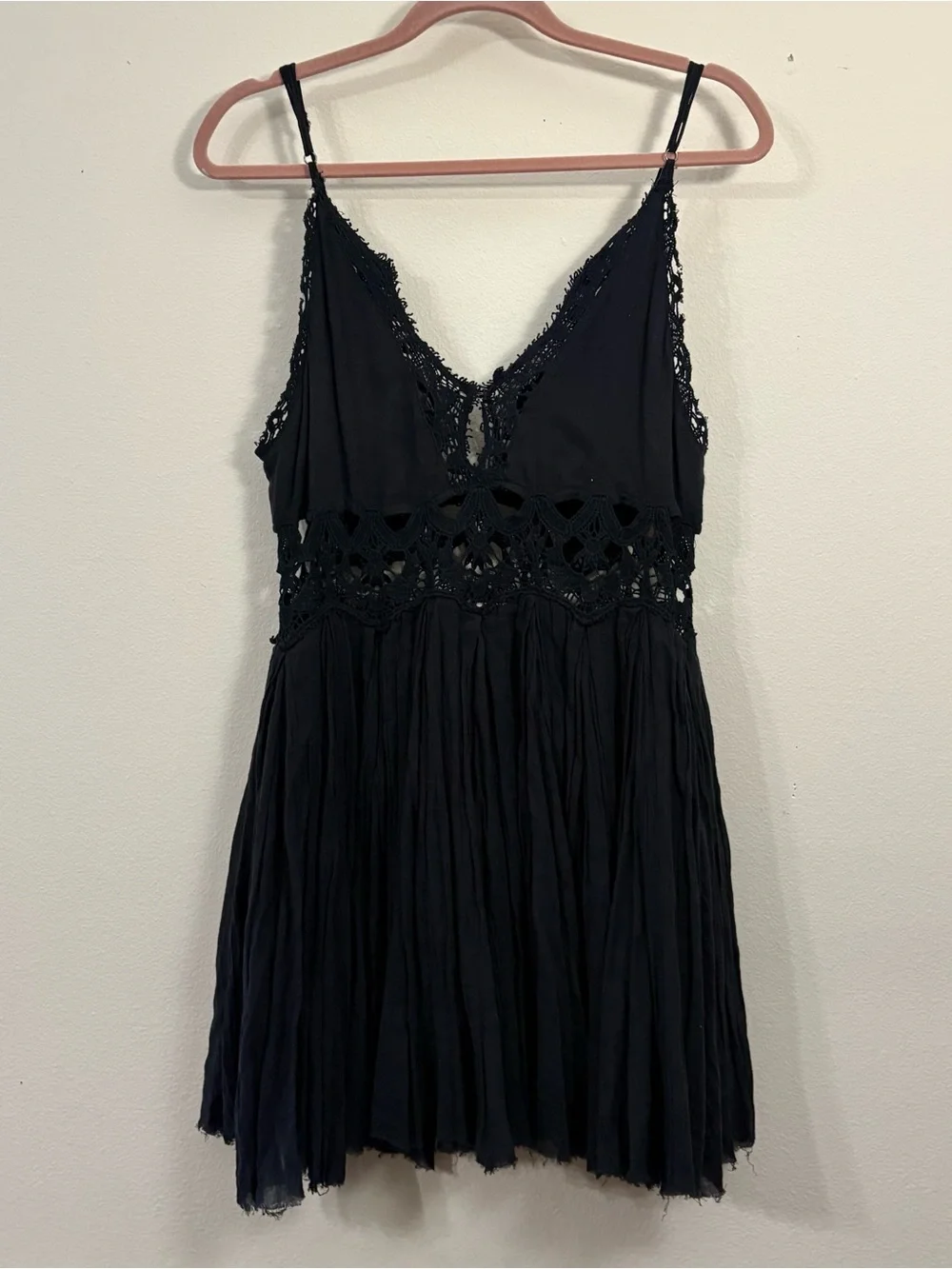 FP One Free People Ilektra Slip mini Dress women’s L black whimsigoth fairycore